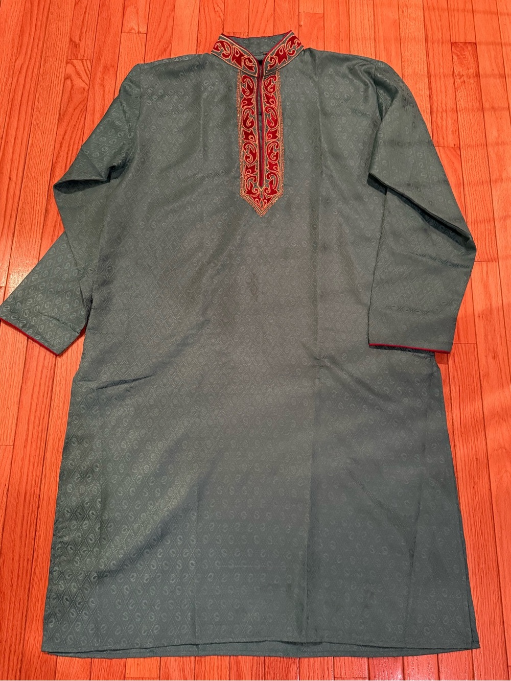 Embroidered  Embellished Collar Teal Indian Wedding Kurta w/ pockets